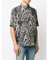 Chemise à manches courtes imprimée léopard noire Saint Laurent