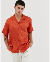 Chemise à manches courtes imprimée léopard orange