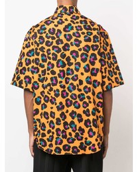Chemise à manches courtes imprimée léopard orange Versace