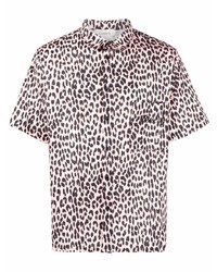 Chemise à manches courtes imprimée léopard rose