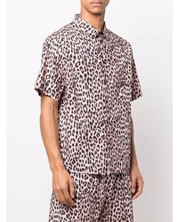 Chemise à manches courtes imprimée léopard rose Laneus