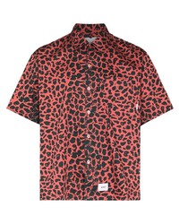 Chemise à manches courtes imprimée léopard rouge