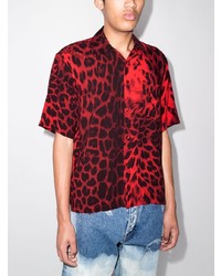 Chemise à manches courtes imprimée léopard rouge Aries