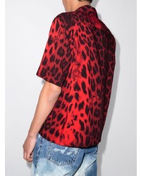 Chemise à manches courtes imprimée léopard rouge Aries