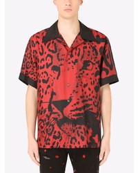 Chemise à manches courtes imprimée léopard rouge Dolce & Gabbana