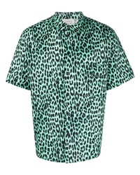 Chemise à manches courtes imprimée léopard vert menthe