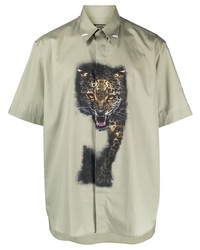Chemise à manches courtes imprimée léopard vert menthe Roberto Cavalli