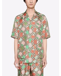 Chemise à manches courtes imprimée multicolore Gucci