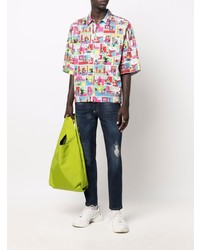 Chemise à manches courtes imprimée multicolore Moschino