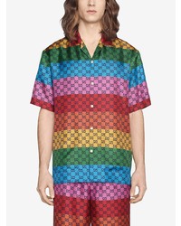 Chemise à manches courtes imprimée multicolore Gucci