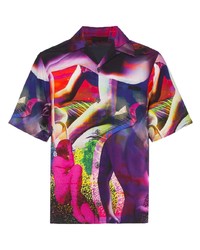 Chemise à manches courtes imprimée multicolore Prada