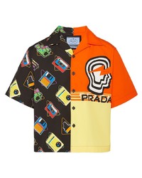 Chemise à manches courtes imprimée multicolore Prada