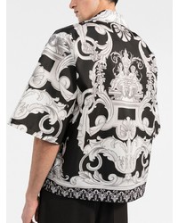 Chemise à manches courtes imprimée noire et blanche Versace