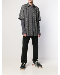 Chemise à manches courtes imprimée noire et blanche Balenciaga