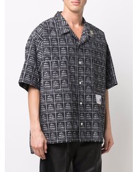 Chemise à manches courtes imprimée noire et blanche Maison Mihara Yasuhiro