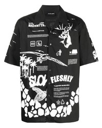 Chemise à manches courtes imprimée noire et blanche Mauna Kea