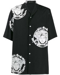 Chemise à manches courtes imprimée noire et blanche Versace