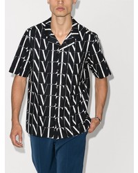 Chemise à manches courtes imprimée noire et blanche Valentino