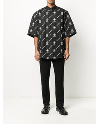 Chemise à manches courtes imprimée noire et blanche Balenciaga