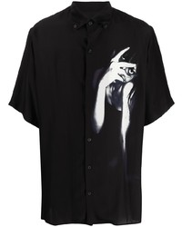 Chemise à manches courtes imprimée noire et blanche Yohji Yamamoto