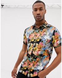 Chemise à manches courtes imprimée noire ASOS DESIGN