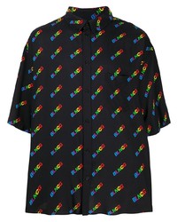 Chemise à manches courtes imprimée noire Balenciaga