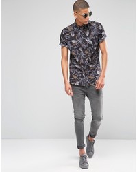 Chemise à manches courtes imprimée noire Asos