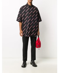 Chemise à manches courtes imprimée noire Balenciaga