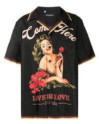 Chemise à manches courtes imprimée noire Dolce & Gabbana