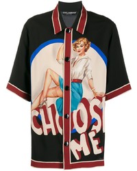 Chemise à manches courtes imprimée noire Dolce & Gabbana