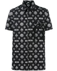 Chemise à manches courtes imprimée noire Kokon To Zai