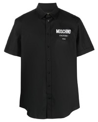 Chemise à manches courtes imprimée noire Moschino