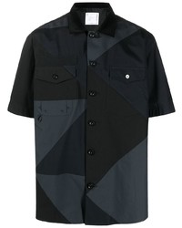 Chemise à manches courtes imprimée noire Sacai