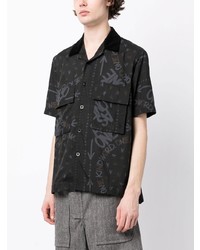 Chemise à manches courtes imprimée noire Sacai