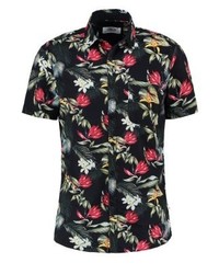 Chemise à manches courtes imprimée noire Solid