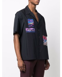 Chemise à manches courtes imprimée noire Valentino