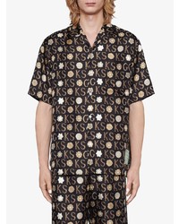 Chemise à manches courtes imprimée noire Gucci