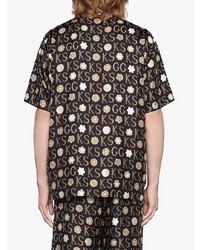 Chemise à manches courtes imprimée noire Gucci