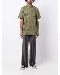 Chemise à manches courtes imprimée olive Junya Watanabe