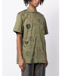 Chemise à manches courtes imprimée olive Junya Watanabe