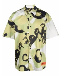 Chemise à manches courtes imprimée olive Heron Preston