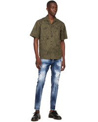 Chemise à manches courtes imprimée olive DSQUARED2