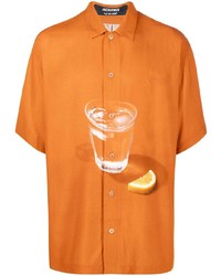 Chemise à manches courtes imprimée orange Jacquemus