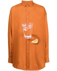 Chemise à manches courtes imprimée orange Jacquemus