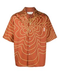Chemise à manches courtes imprimée orange Marni