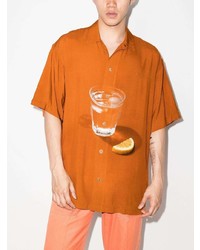 Chemise à manches courtes imprimée orange Jacquemus