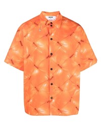 Chemise à manches courtes imprimée orange MSGM