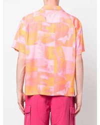 Chemise à manches courtes imprimée rose Stussy