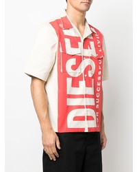 Chemise à manches courtes imprimée rouge et blanc Diesel