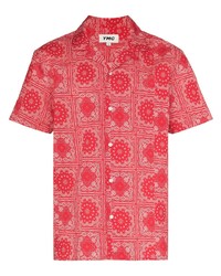 Chemise à manches courtes imprimée rouge et blanc YMC